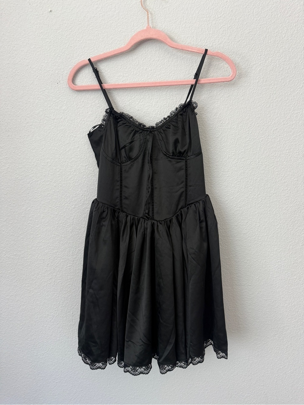 Thirty/thirty large Black Lace-Trim corset Mini Dress - whimsigoth ballet